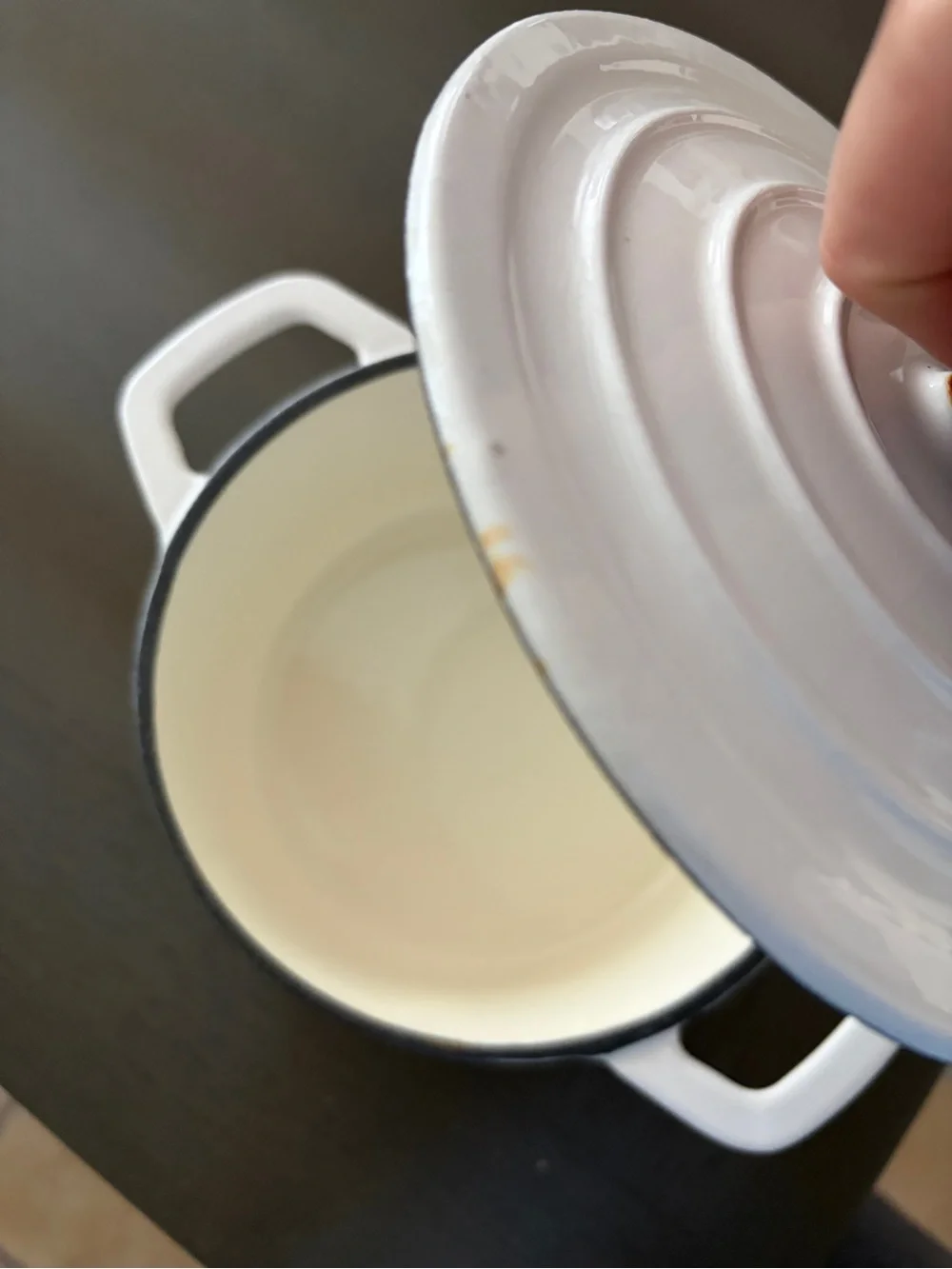 Smith Clark Off White Enamel 1-Quart Small Cast Iron Dutch Oven Casserole Pot